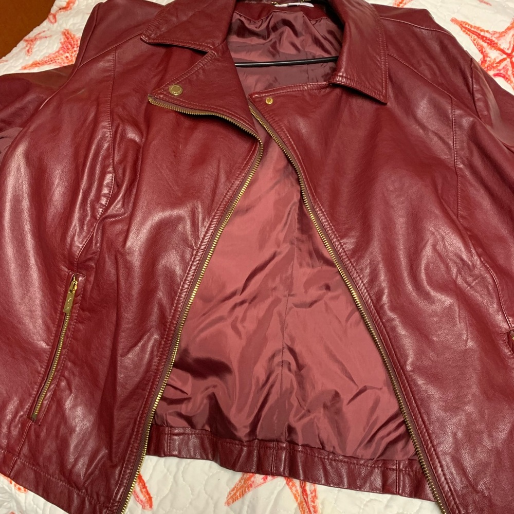 Maroon Calvin Klein leather jacket